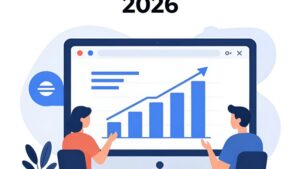 Футуристическая иллюстрация трендов гемблинг-трафика в Facebook на 2026 год от компании Ploshadka-Dlya-Prodazhi-Akkauntov
